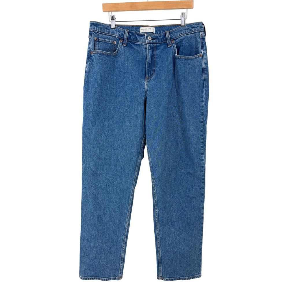 Abercrombie The 90s Straight Mid Rise Jeans Blue Medium Wash Women‎ 32 Reg